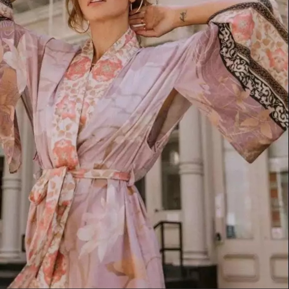 Gypsy Bohemian Kimono Duster In Mauve Pelican - Picture 4 of 11